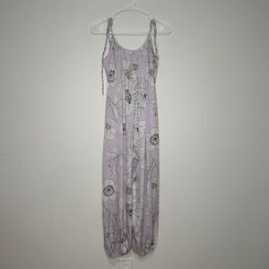Victoria's Secret Womens Small One Piece Jumpsuit Purple Floral Satin Tie Straps